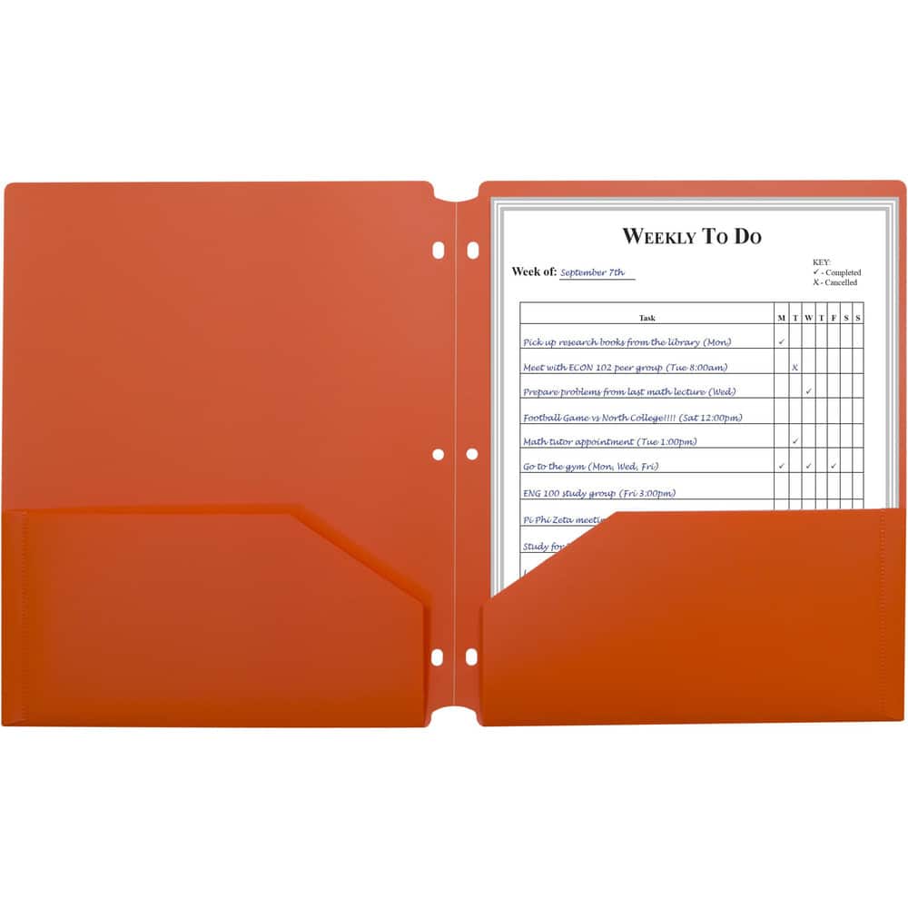Portfolios, Report Covers & Pocket Binders; Color: Orange; Overall Width: 9; Overall Length: 11.00; Material: Polypropylene; UNSPSC Code: 44122011 MPN:33932-BX - Pkg Qty 25