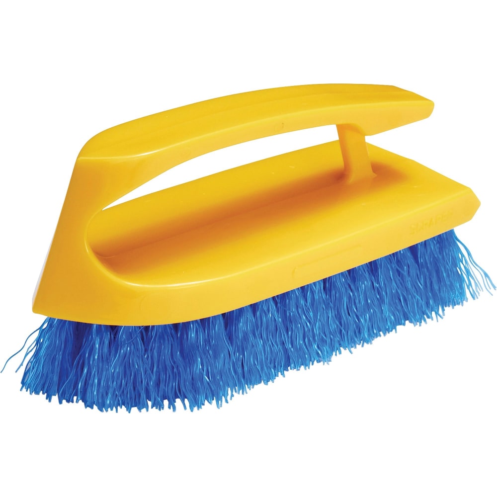 Rubbermaid Commercial Iron Handle Scrub Brush - Polypropylene Bristle - 6in Brush Face - Plastic Handle - Navy, Yellow - 12 / Carton MPN:6482COBCT