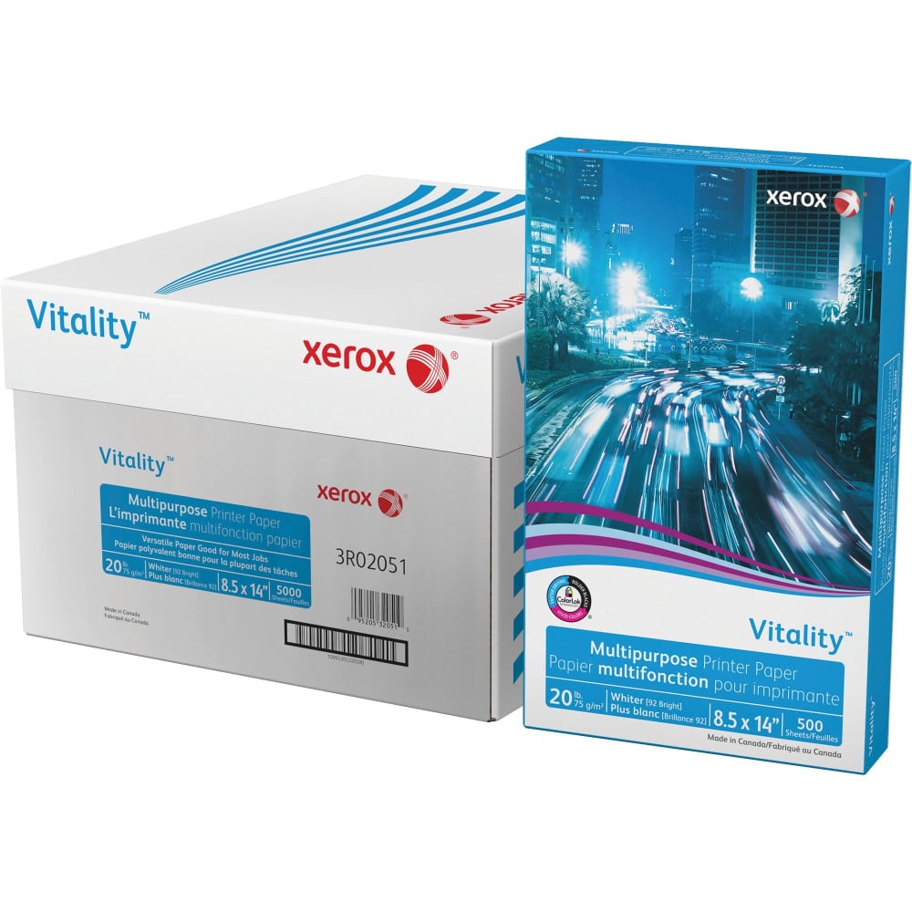 Xerox Vitality Printer & Copy Paper, 10 Reams, White, Legal (8.5in x 14in), 5000 Sheets Per Case, 20 Lb, 92 Brightness MPN:3R02051CT