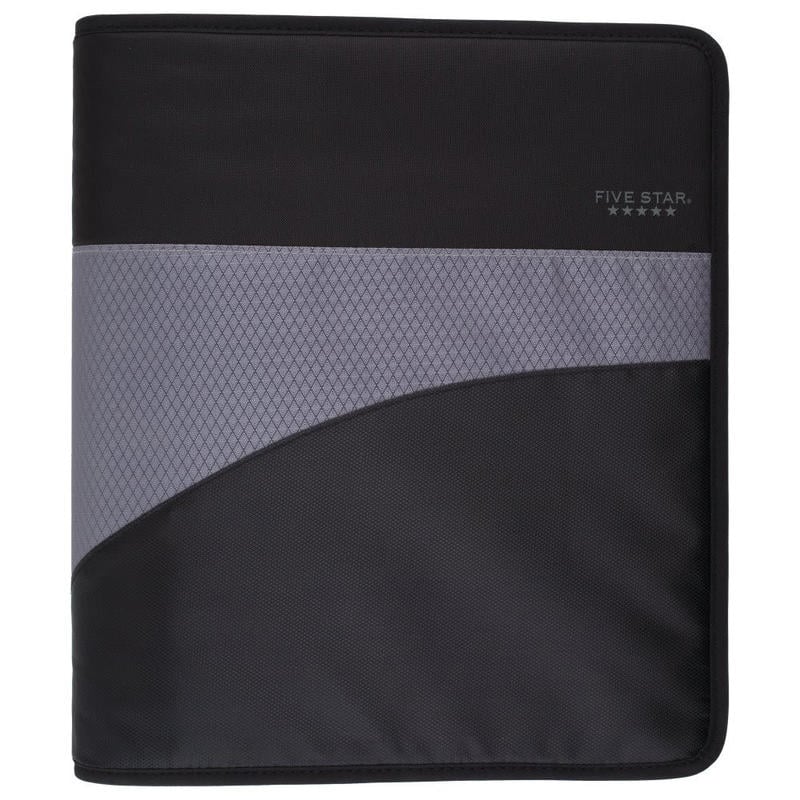 Five Star Zipper 3-Ring Binder, 1 1/2in Round Rings, Black/Gray MPN:29177