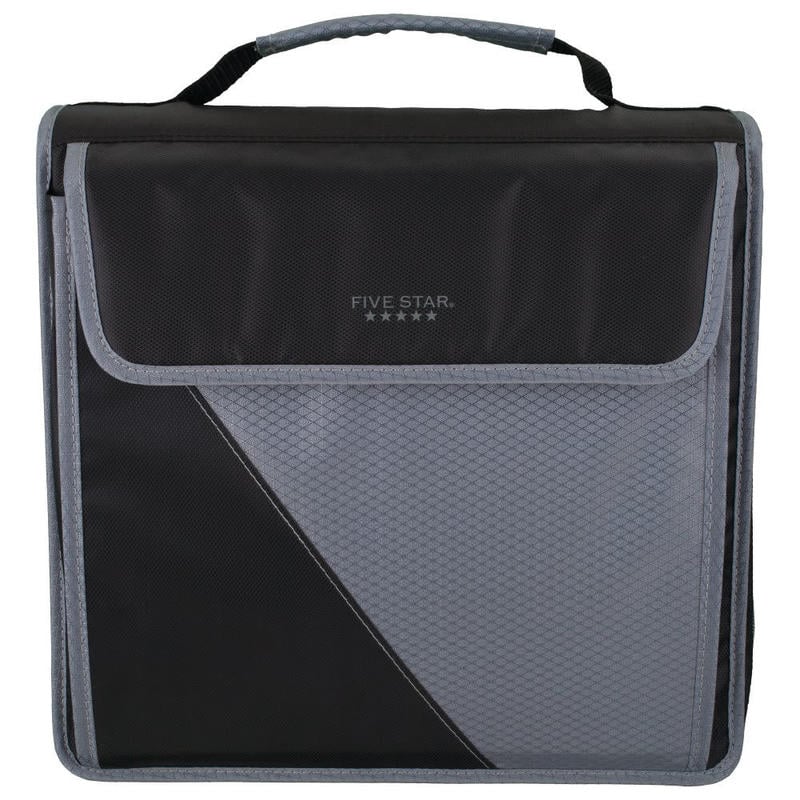 Five Star Zipper 3-Ring Binder, 3in Round Rings, Black/Gray MPN:29187