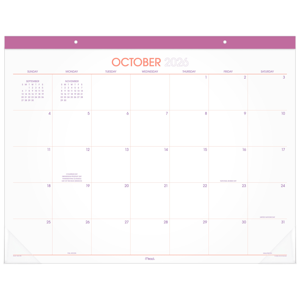 Mead Color Pop 2027 Monthly Desk Pad Calendar, Purple, Standard, 17in x 21 3/4in MPN:1604-704-27