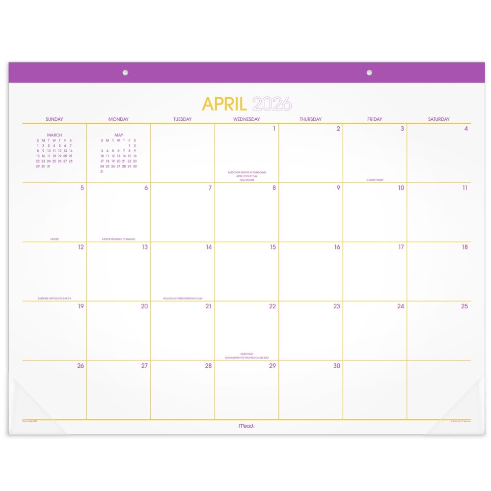 Mead Color Pop 2026-2027 Monthly Desk Pad Calendar, Fuchsia, Standard, 17in x 21 3/4in MPN:1604-704A-27