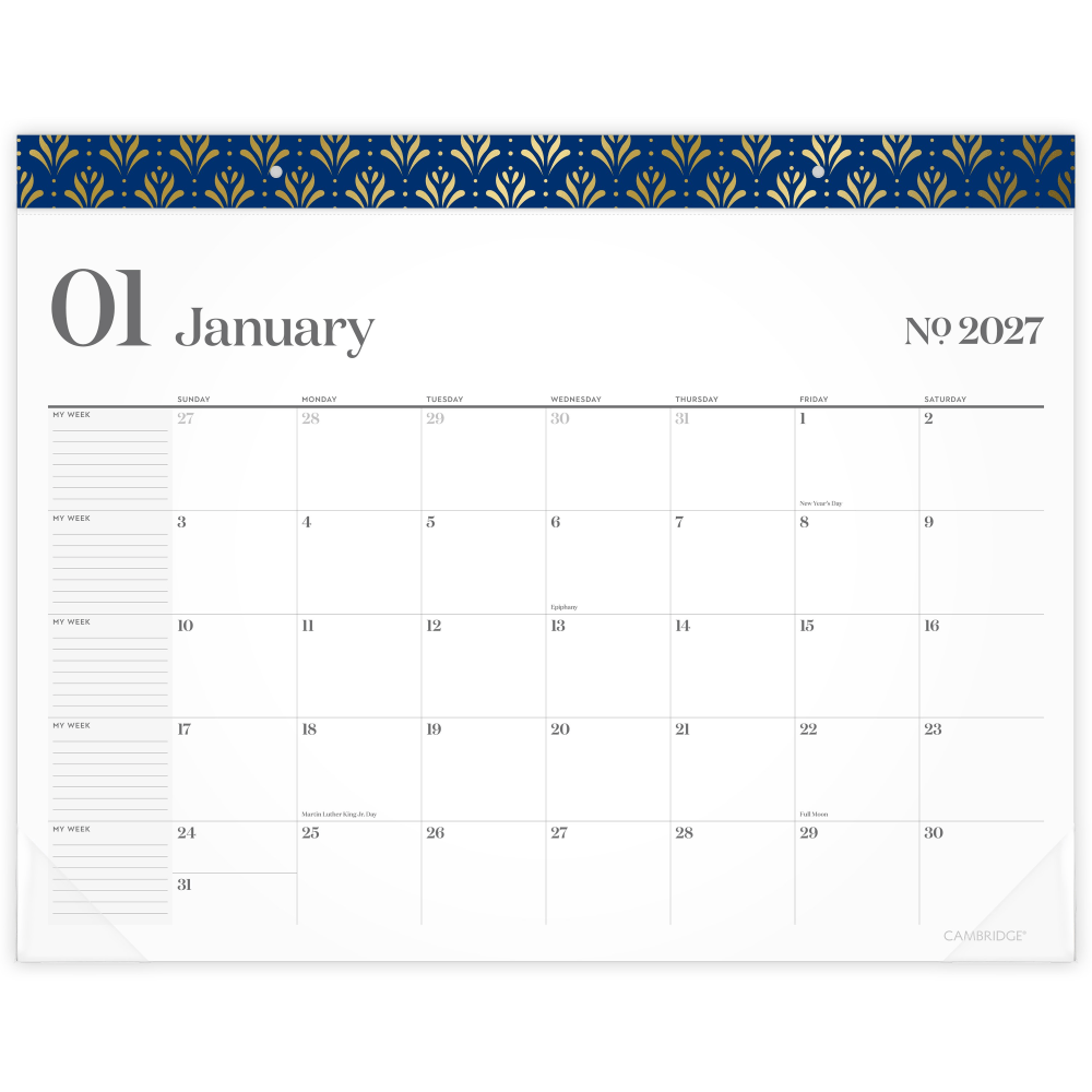 Mead Cambridge WorkStyle 2027 Monthly Desk Pad Calendar, Classic Navy, Standard, 21 3/4in x 17in MPN:1606-704-27