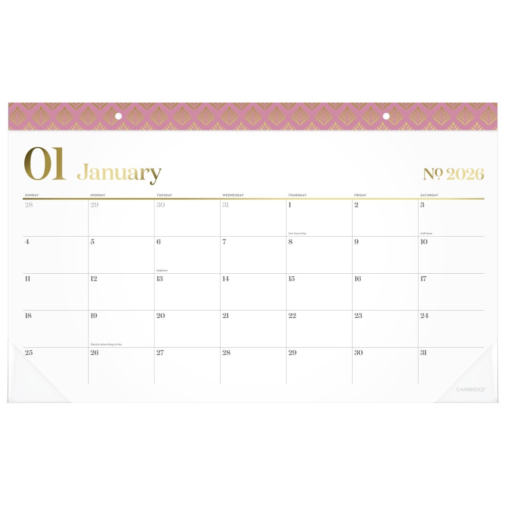 Cambridge WorkStyle 2026 Monthly Desk Pad Calendar, Cosmetic Pink, Compact, 17 3/4in x 11in, 160670526 MPN:1606-705-26