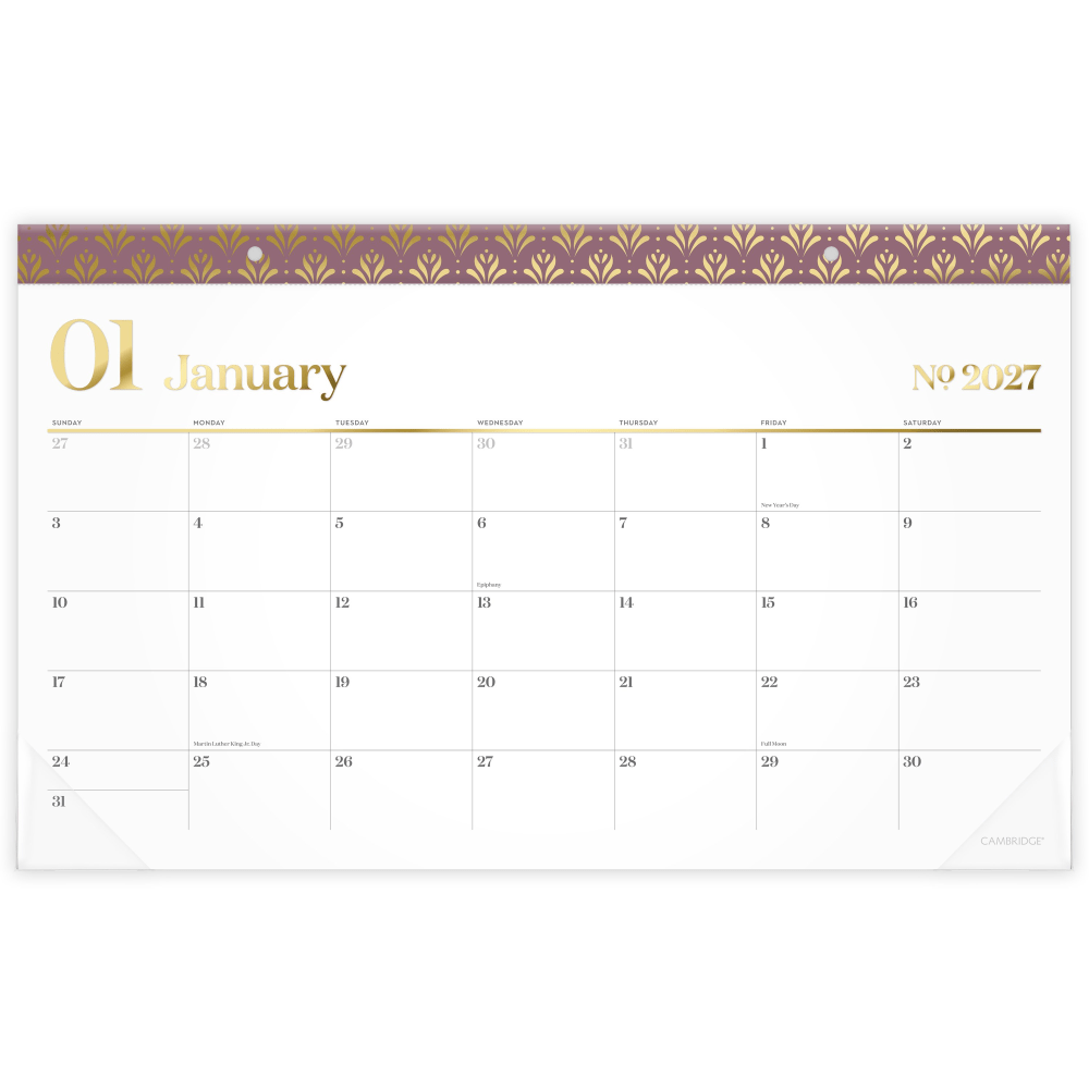Cambridge WorkStyle 2026 Monthly Desk Pad Calendar, Cosmetic Pink, Compact, 17 3/4in x 11in, 160670527 MPN:1606-705-27