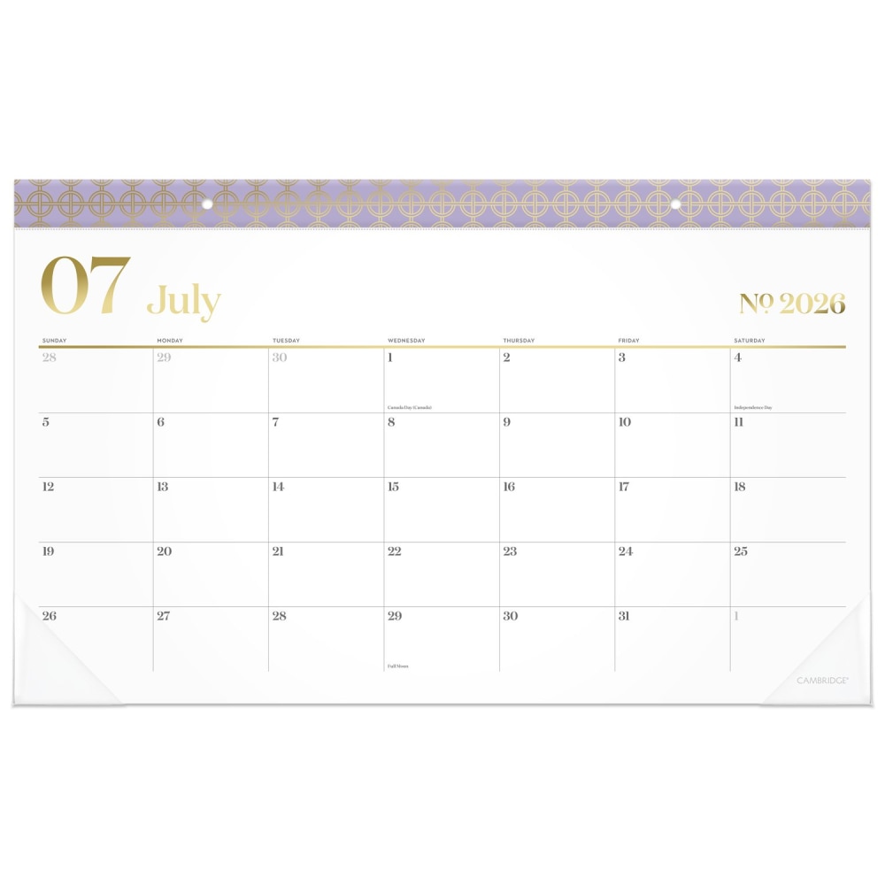 Mead Cambridge WorkStyle Academic 2026-2027 Monthly Desk Pad Calendar, Misty Lavender, Compact, 17 3/4in x 11in MPN:1606-705A-27