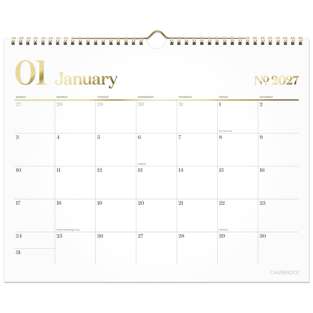 Mead Cambridge WorkStyle 2027 Monthly Wall Calendar, White, Medium, 15in x 12in MPN:1606-707-27