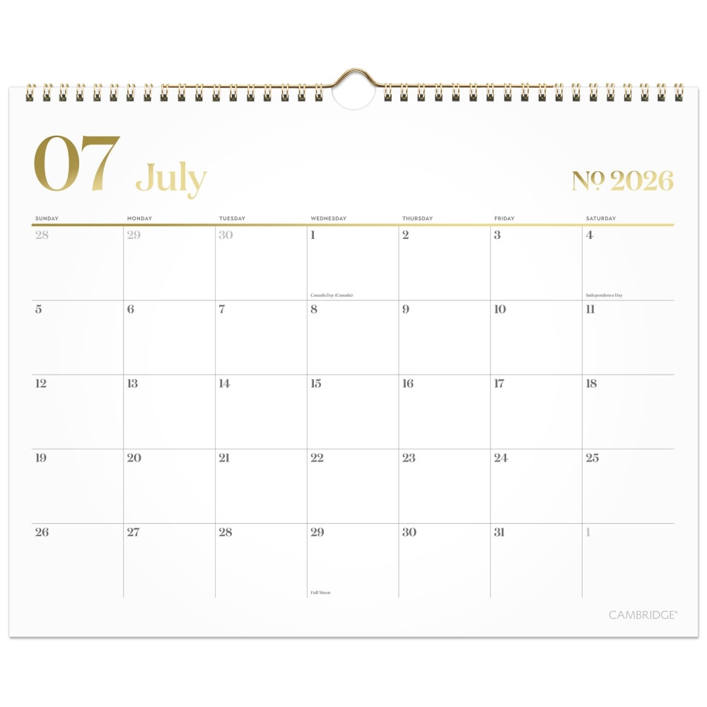 Mead Cambridge WorkStyle Academic 2026-2027 Monthly Wall Calendar, White, Medium, 12in x 15in MPN:1606-707A-27