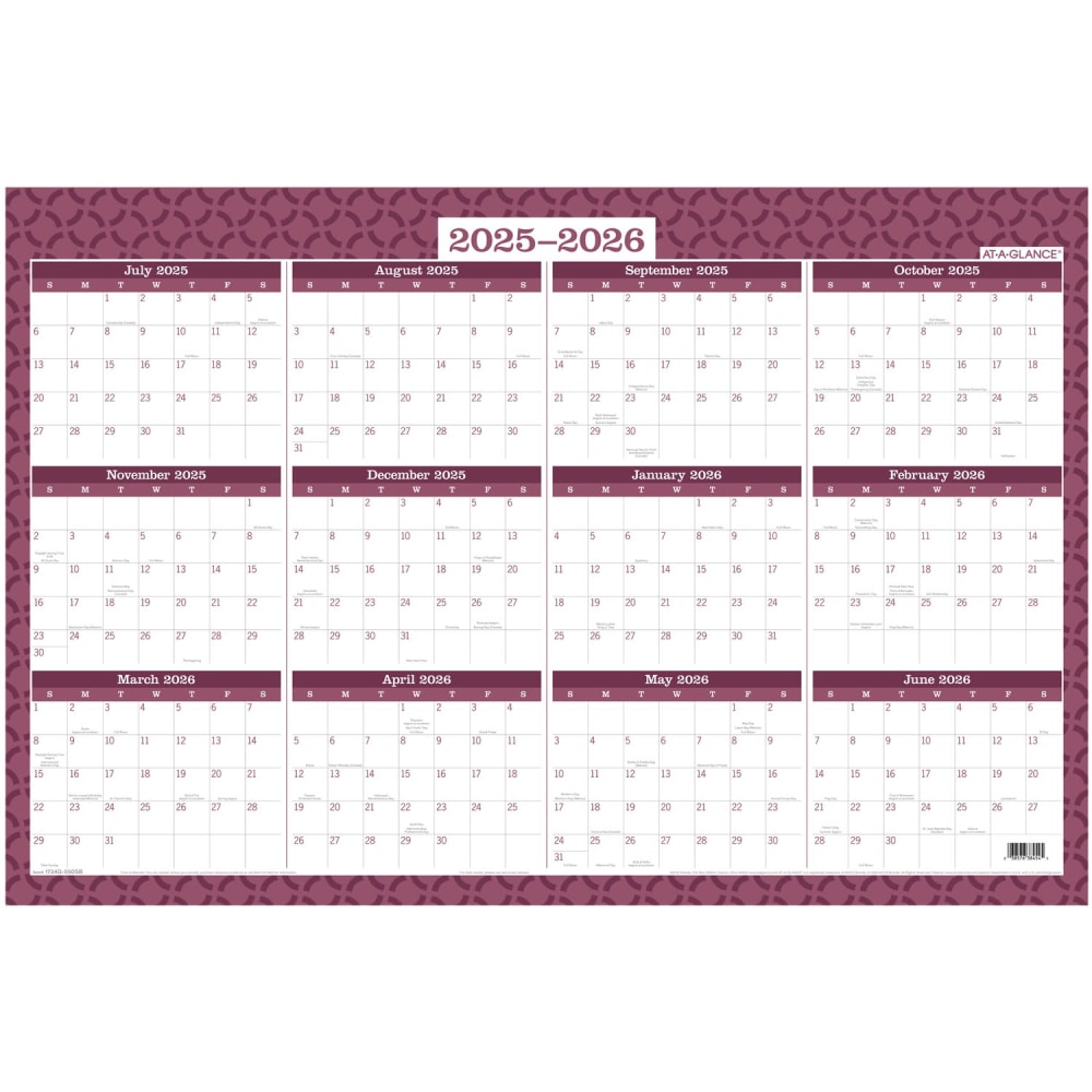 AT-A-GLANCE BADGE Reversible Erasable Academic and Regular Year 2025-2026 Wall Calendar, Geo, Extra Large, 24in x 36in MPN:1734G-550SB-26