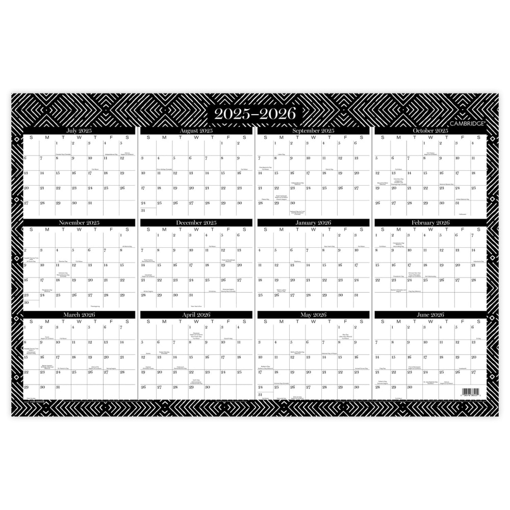 Cambridge Dakota 2025-2026 Erasable Wall Calendar, Reversible Academic Year/Regular Year, Extra Large, 24in x 36in MPN:1739-550SB-26