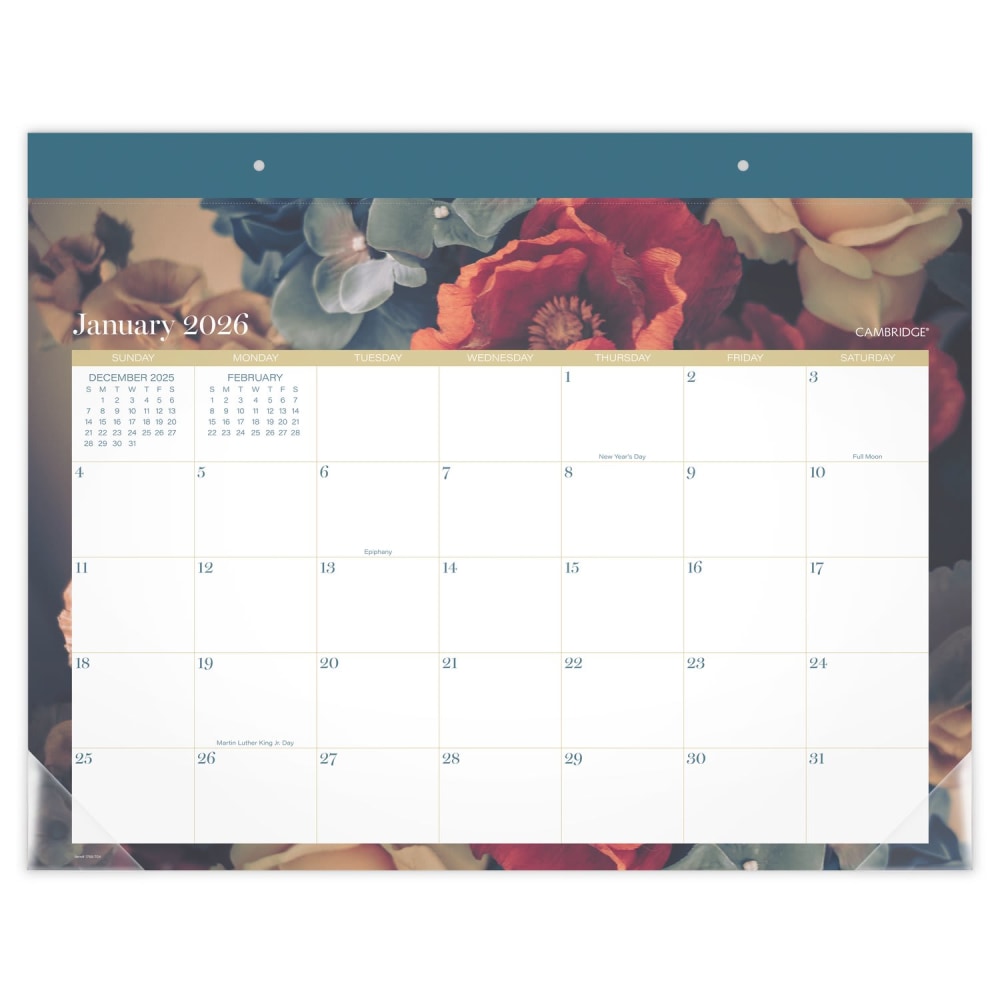 Cambridge Midnight Garden 2026 Monthly Desk Pad Calendar, Standard, 21 3/4in x 17in MPN:1768-704-26