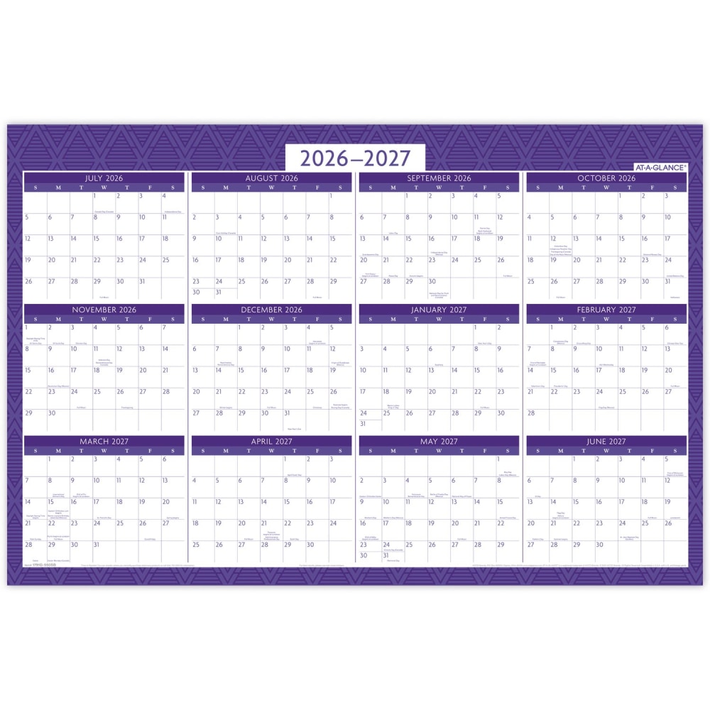 AT-A-GLANCE BADGE Reversible Erasable Academic and Regular Year 2026-2027 Wall Calendar, Geo, Large, 24in x 36in MPN:1791G-550SB-27