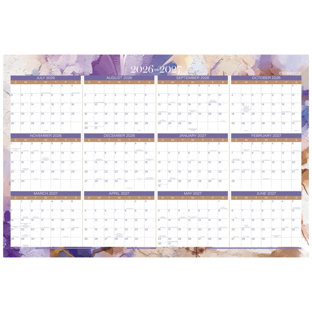 Mead Cambridge Susan 2026-2027 Erasable Wall Calendar, Reversible Academic Year/Regular Year, Extra Large, 24in x 36in MPN:1795-550SB-27