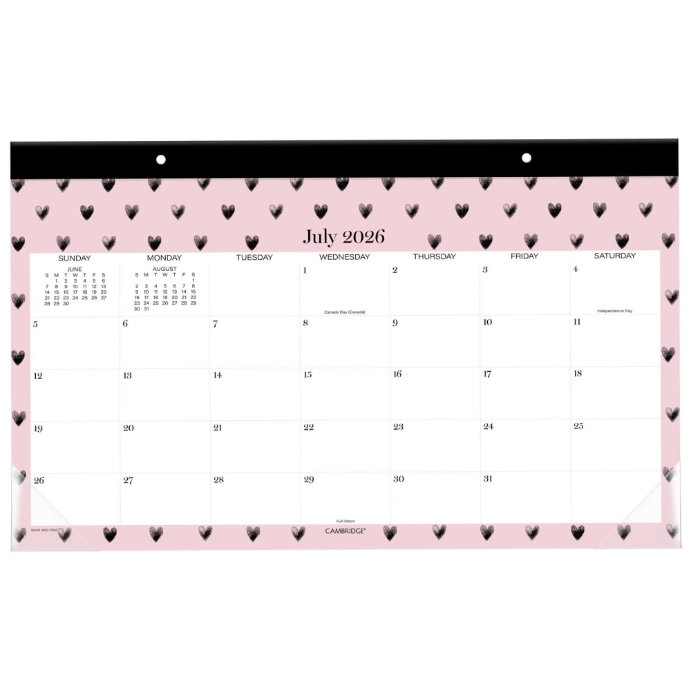 Mead Cambridge Cherish Academic 2026-2027 Monthly Desk Pad Calendar, Compact, 11in x 17 3/4in MPN:1800-705A-27