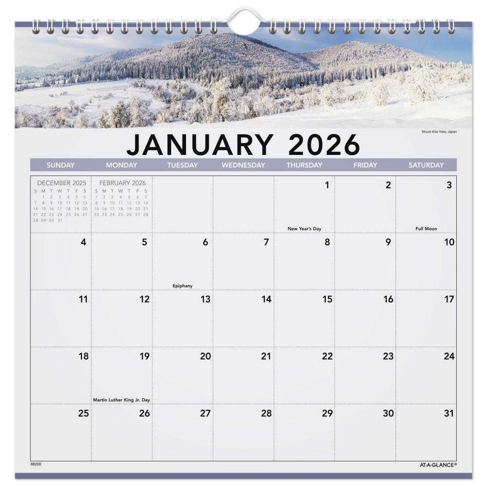 AT-A-GLANCE 2026 Landscape Monthly Wall Calendar, Medium, 12in x 12in MPN:88200-26