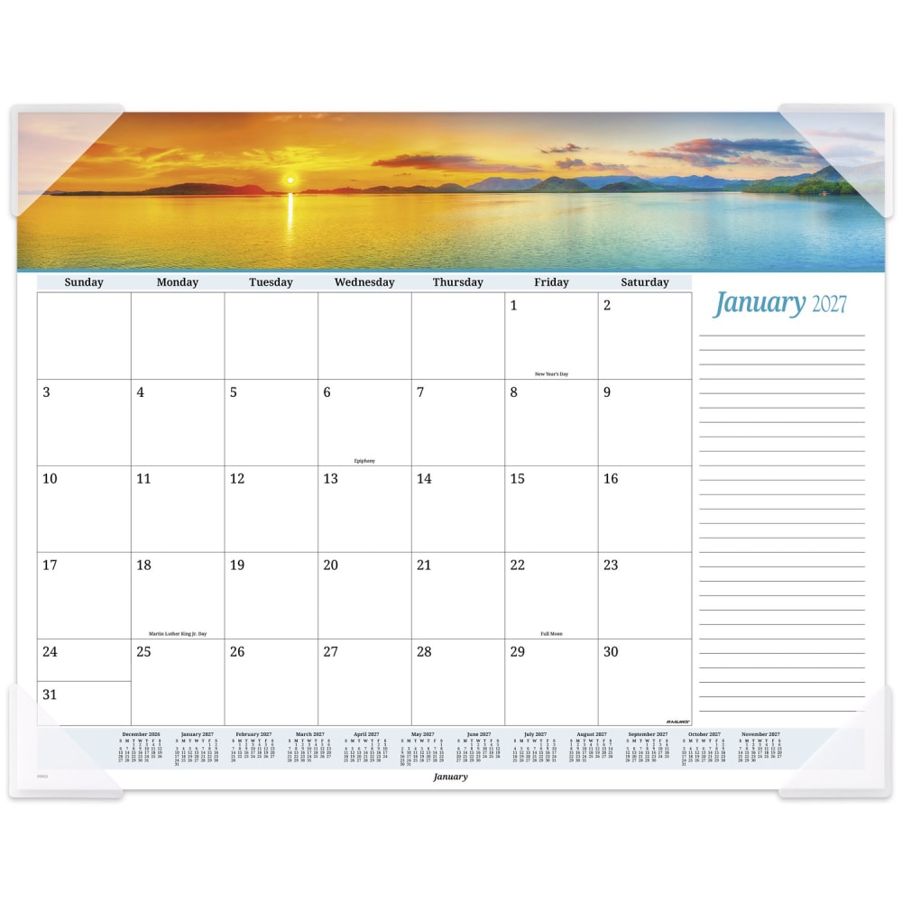 AT-A-GLANCE 2027 Panoramic Seascape Monthly Desk Pad, Standard, 21 3/4in x 17in MPN:89803-27