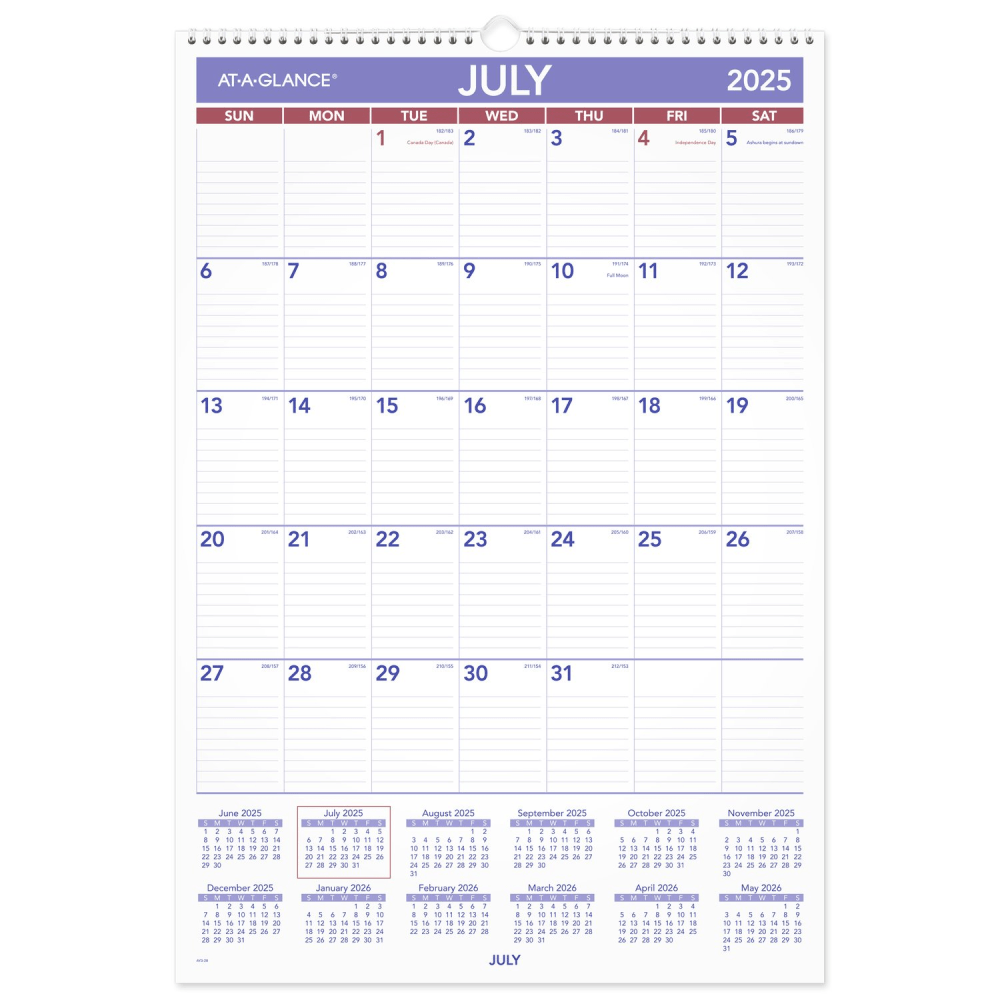 AT-A-GLANCE Academic 2025-2026 Monthly Wall Calendar, Large, 15 1/2in x 22 3/4in MPN:AY32826