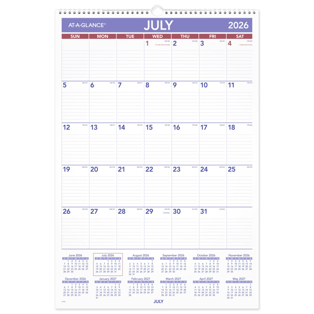 AT-A-GLANCE Academic 2026-2027 Monthly Wall Calendar, Large, 15 1/2in x 22 3/4in MPN:AY32827