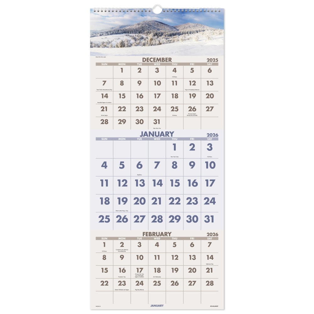 AT-A-GLANCE 2026 Scenic Three Month Wall Calendar, Large, 12in x 27in MPN:DMW5032826