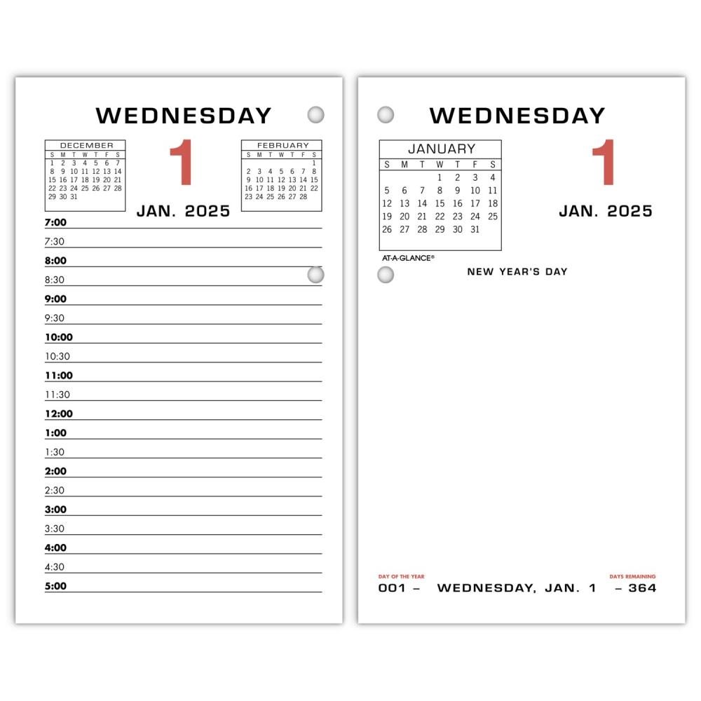 2025 AT-A-GLANCE Daily Loose-Leaf Desk Calendar Refill, 3-1/2in x 6in, White, January To December MPN:E0175025