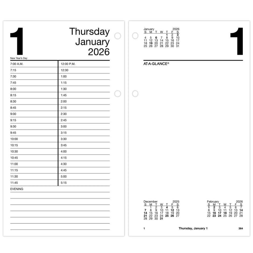 AT-A-GLANCE 2026 Daily Loose-Leaf Desk Calendar Refill, Standard, 4 1/2in x 8in MPN:E2105026