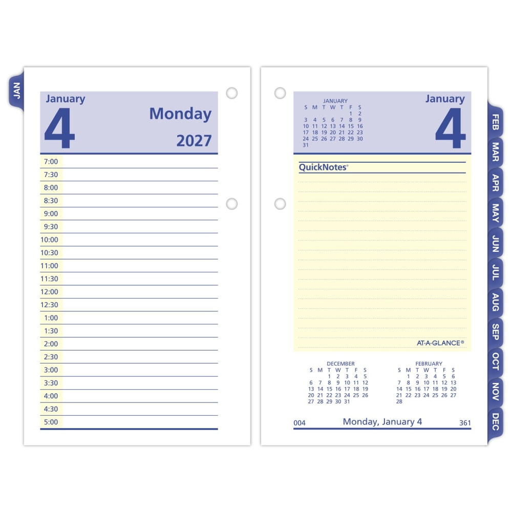 AT-A-GLANCE QuickNotes 2027 Daily Loose-Leaf Desk Calendar Refill, Standard, 3 1/2in x 6in MPN:E5175027