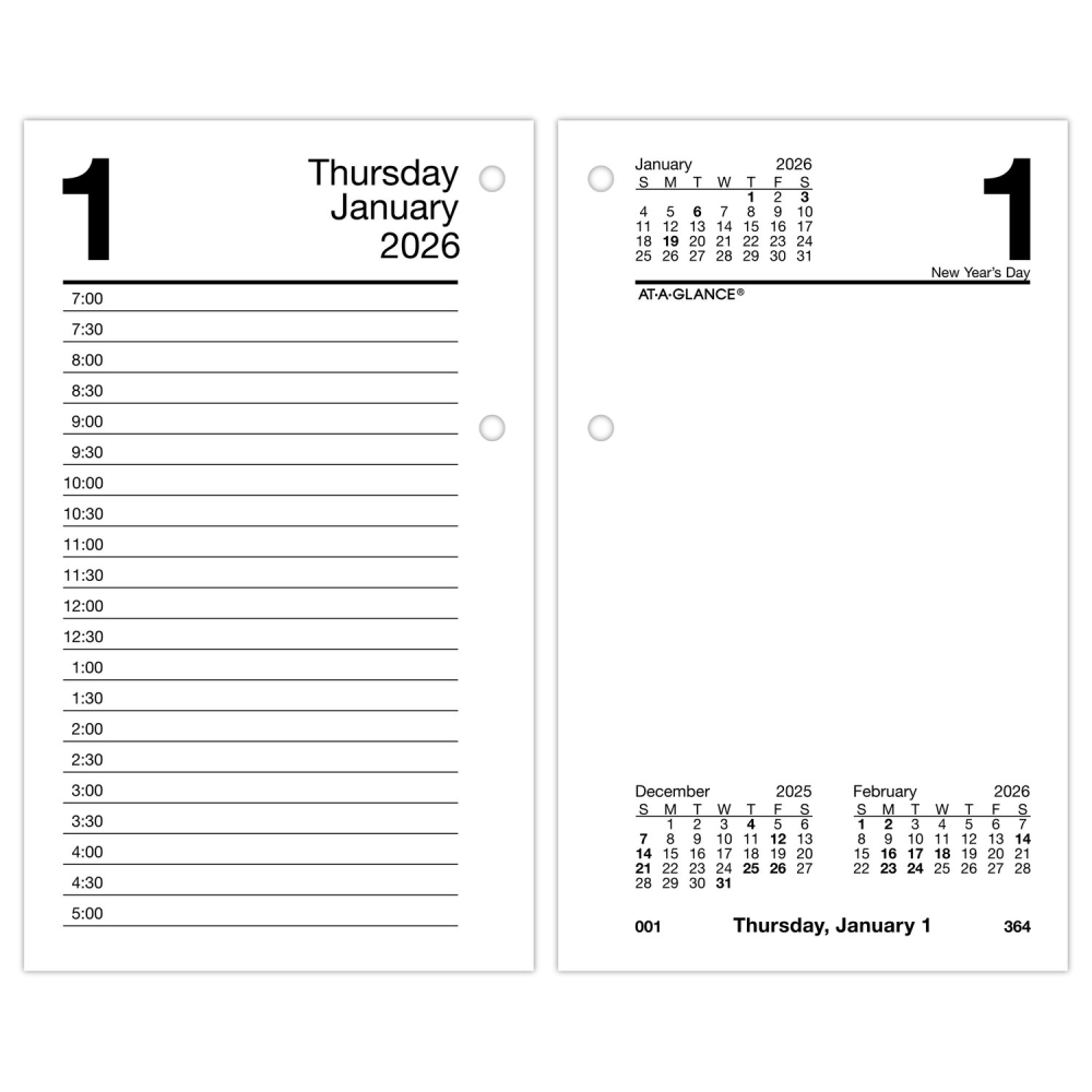 AT-A-GLANCE 2026 Daily Loose-Leaf Desk Calendar Refill, Standard, 3 1/2in x 6in MPN:E7175026
