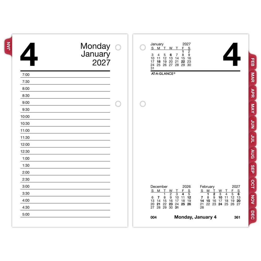 AT-A-GLANCE 2027 Daily Loose-Leaf Desk Calendar Refill with Monthly Tabs, Standard, 3 1/2in x 6in MPN:E717T5027