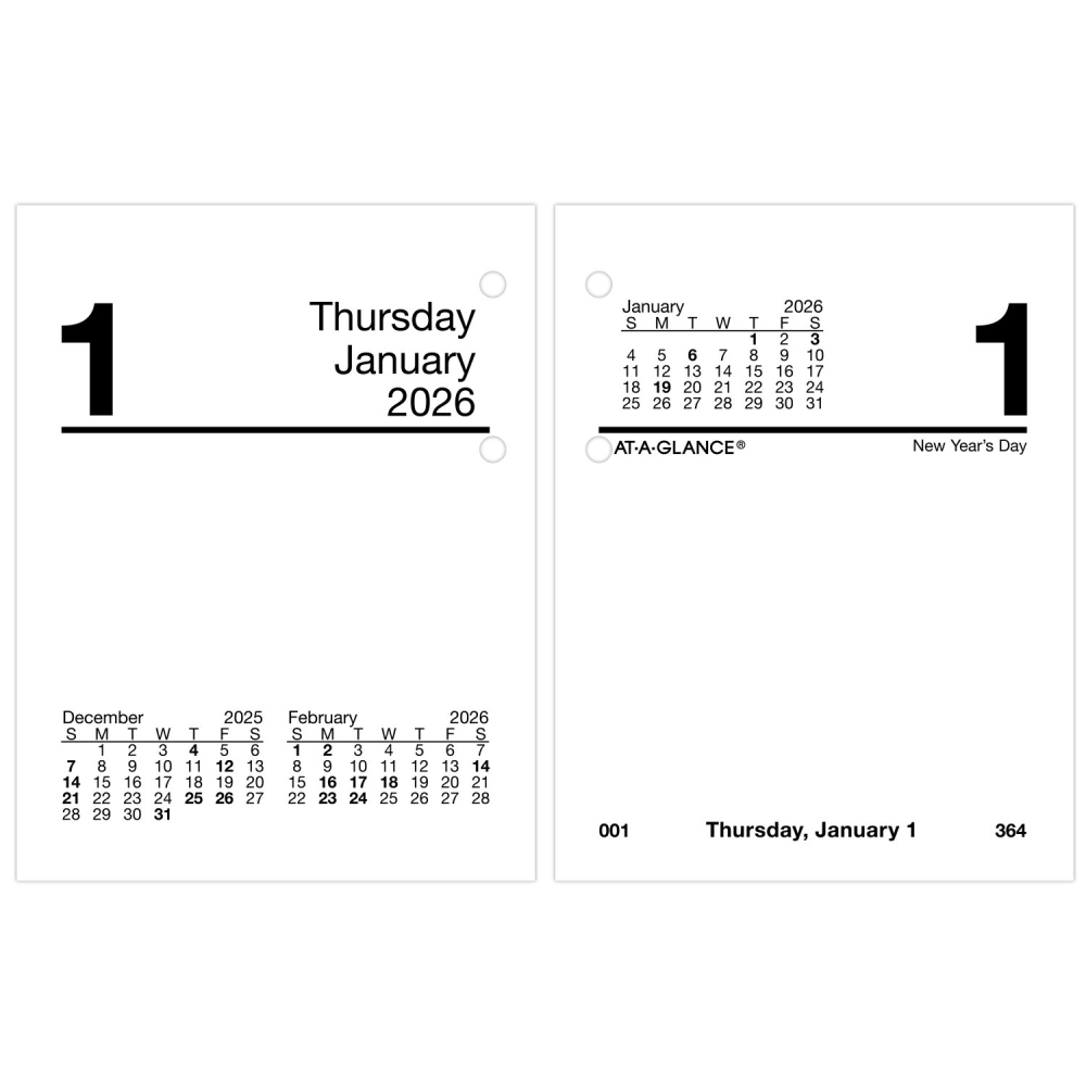 AT-A-GLANCE 2026 Daily Loose-Leaf Desk Calendar Refill, Mini, 3in x 3 3/4in MPN:E9195026