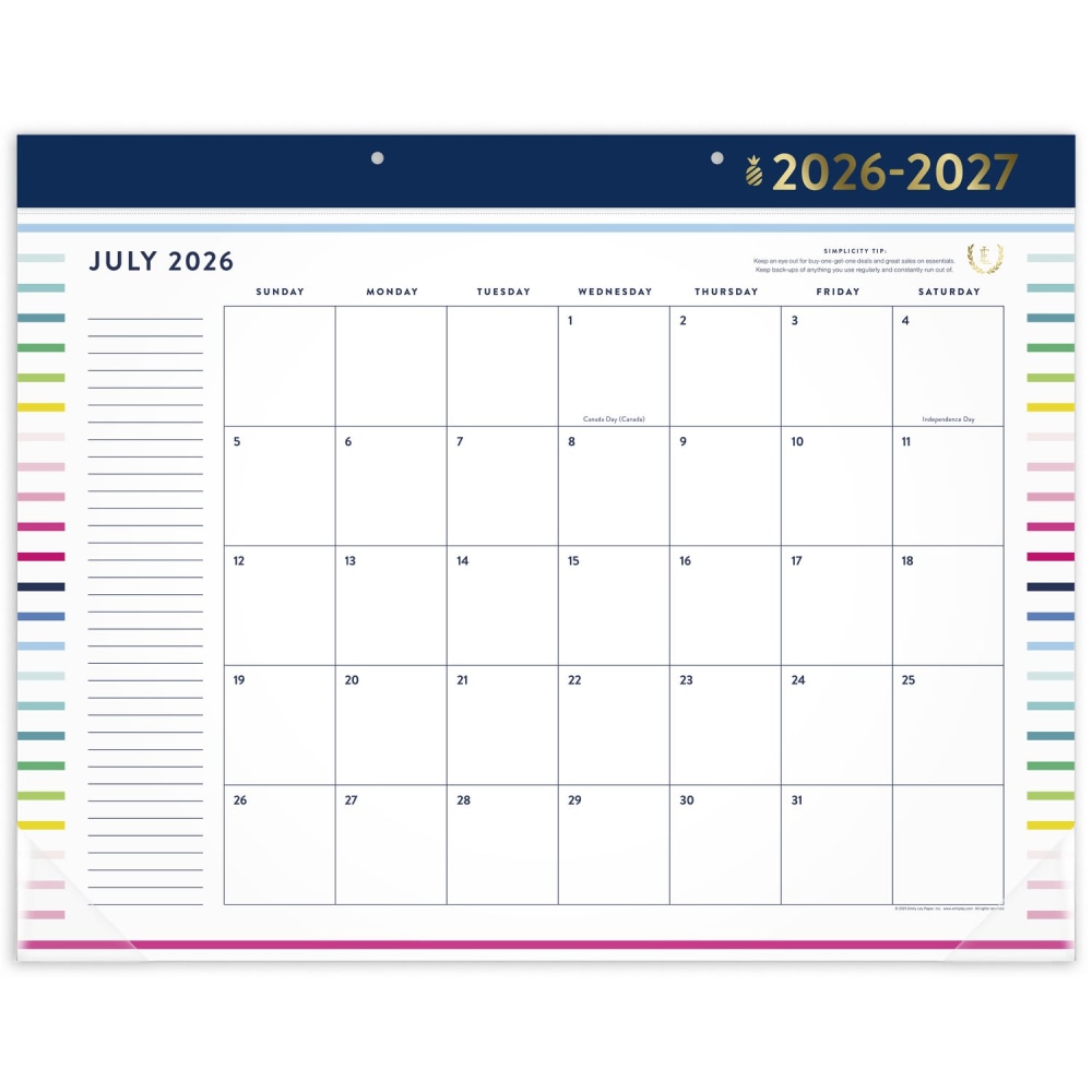 Simplified by Emily Ley for AT-A-GLANCE Academic 2026-2027 Monthly Desk Pad Calendar, Happy Stripe, Standard, 17in x 21 3/4in MPN:EL49-704A-27