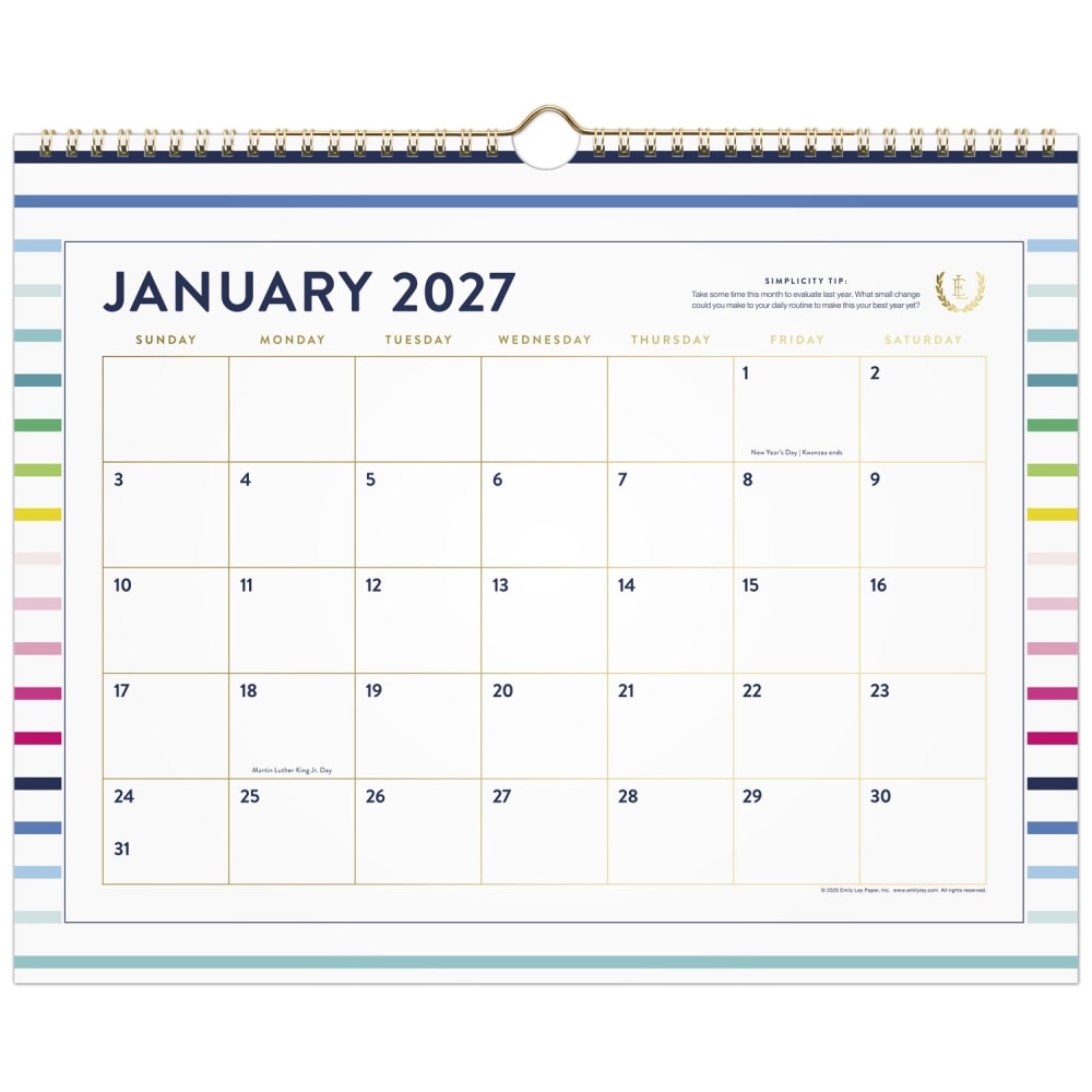 Simplified by Emily Ley for AT-A-GLANCE 2027 Monthly Wall Calendar, Happy Stripe, Medium, 15in x 12in MPN:EL57-707-27