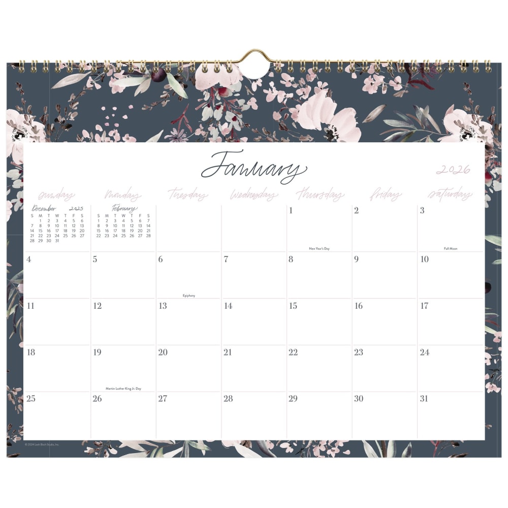 Leah Bisch for Cambridge 2026 Monthly Wall Calendar, Calista Floral, Medium, 15in x 12in MPN:LB40-707-26