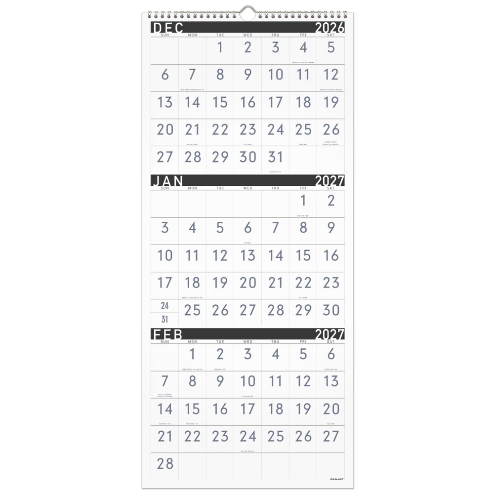 AT-A-GLANCE Contemporary 2027 Three Month Reference Wall Calendar, Large, 12in x 27in MPN:PM11X2827