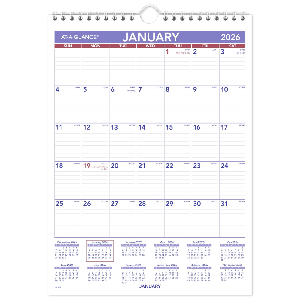 AT-A-GLANCE 2026 Monthly Wall Calendar, Small, 8in x 11in MPN:PM12826