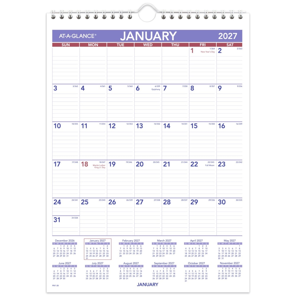 AT-A-GLANCE 2027 Monthly Wall Calendar, Small, 8in x 11in MPN:PM12827