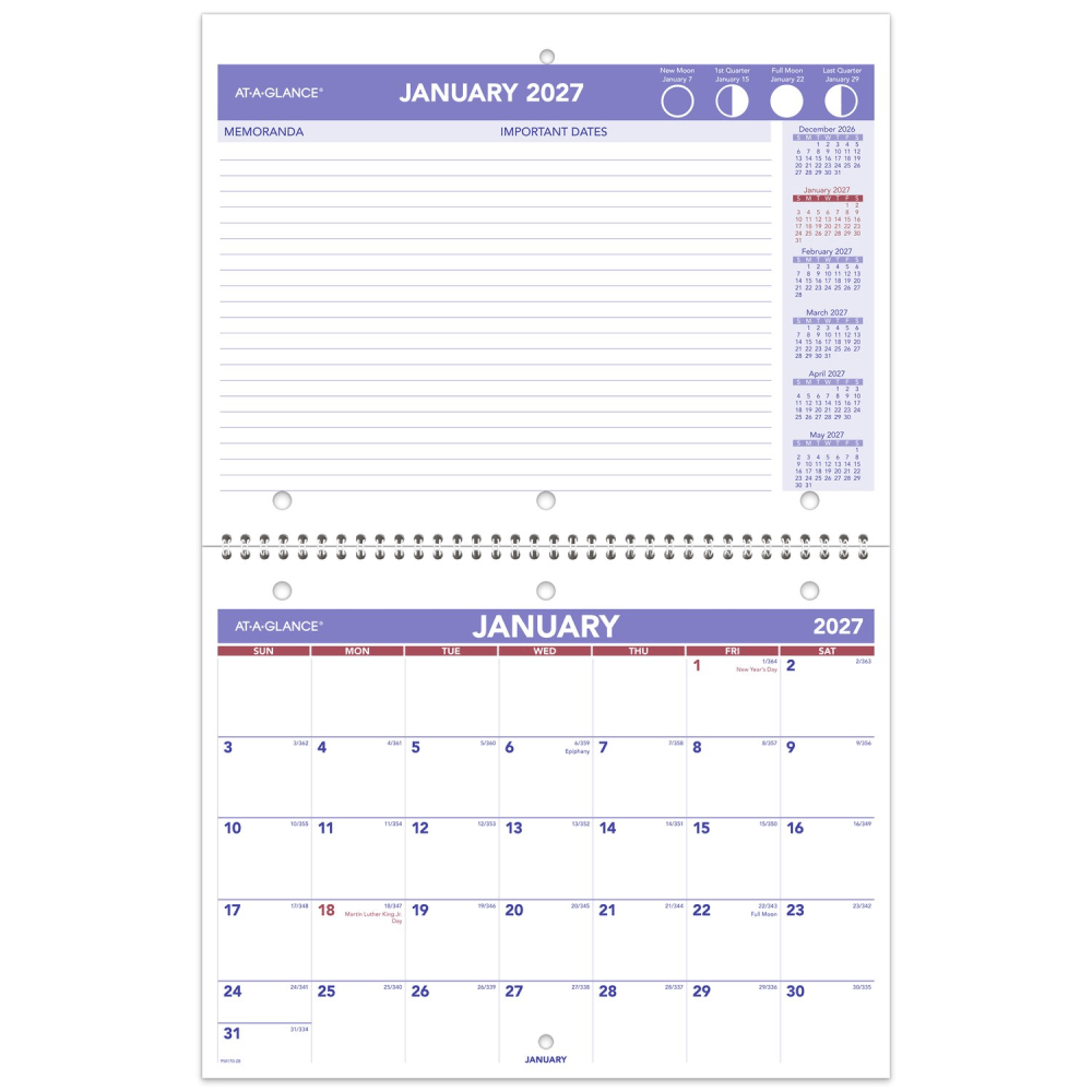 AT-A-GLANCE 2027 Monthly Desk Wall Calendar, Small, 11in x 8 1/2in MPN:PM1702827