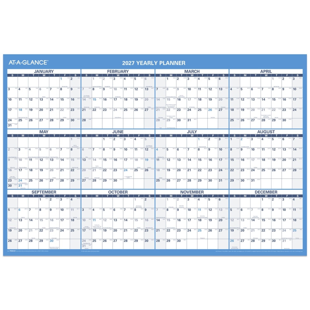 AT-A-GLANCE 2027 Horizontal Reversible Erasable Wall Calendar, Large, 36in x 24in MPN:PM2002827