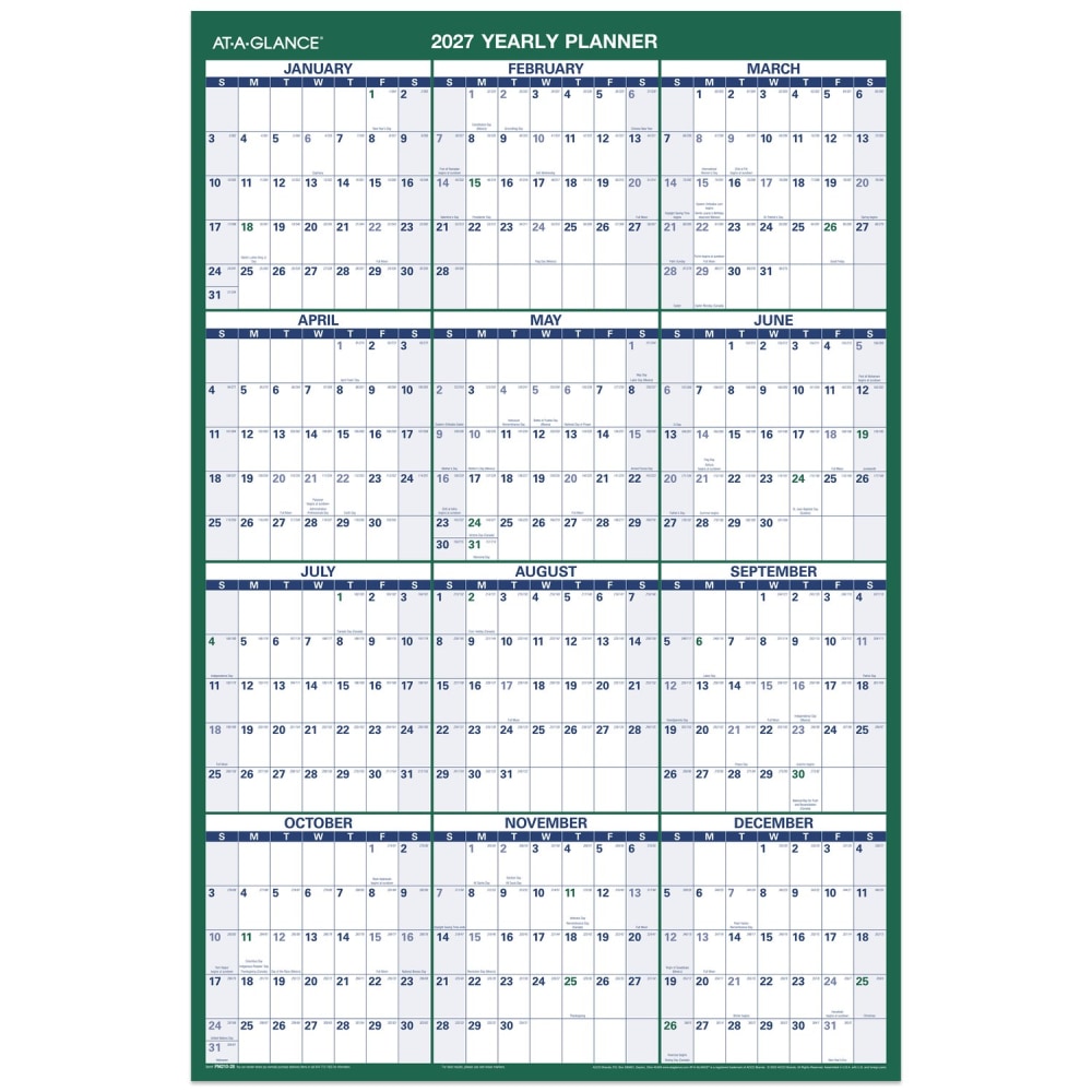 AT-A-GLANCE 2027 Vertical Reversible Erasable Yearly Wall Calendars MPN:PM2102827