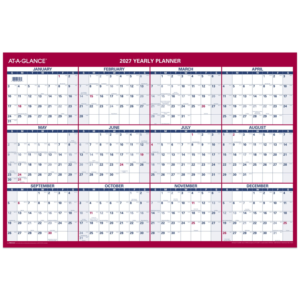 AT-A-GLANCE 2027 Vertical Horizontal Reversible Yearly Wall Calendar, Large, 24in x 36in MPN:PM2122827