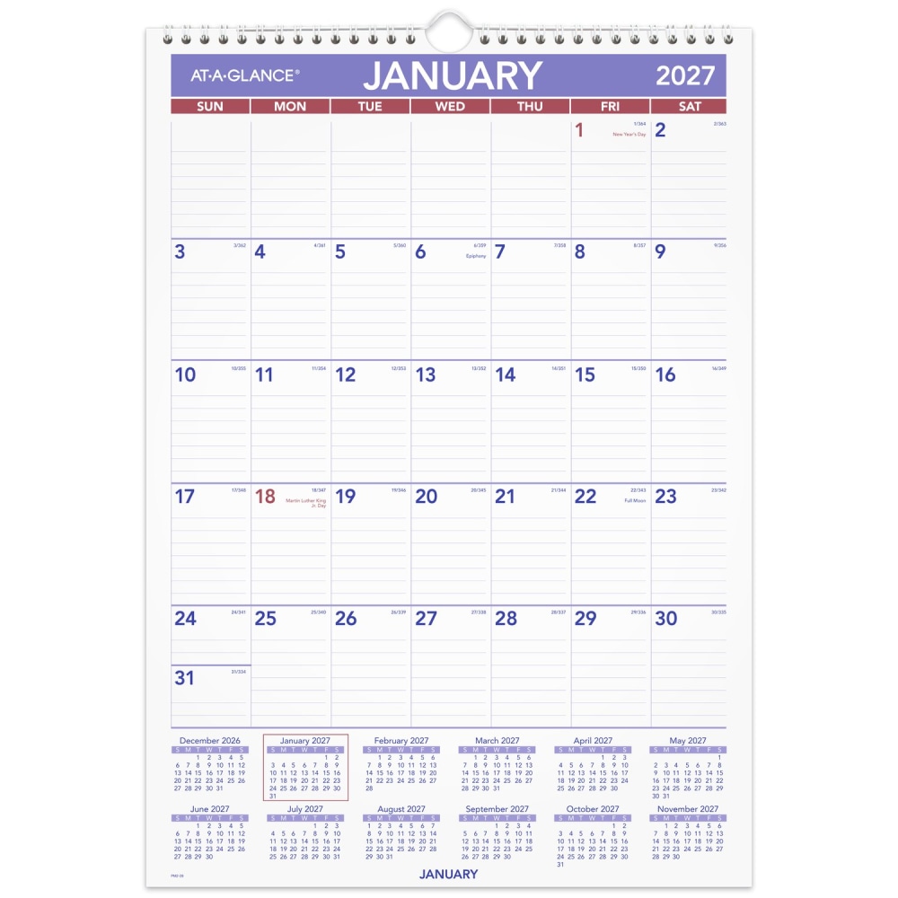 AT-A-GLANCE 2027 Monthly Wall Calendar, Medium, 12in x 17in MPN:PM22827