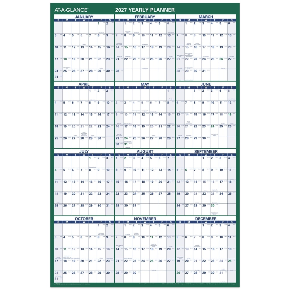 AT-A-GLANCE 2027 Vertical Reversible Erasable Yearly Wall Calendar, Extra Large, 32in x 48in MPN:PM3102827
