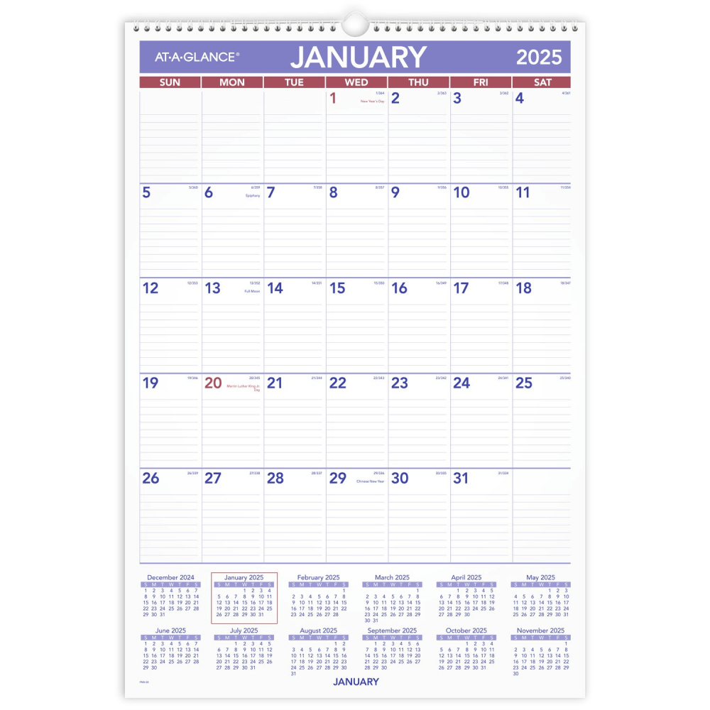 2025 AT-A-GLANCE Monthly Wall Calendar, 15-1/2in x 22 3/4in, Traditional, January 2025 To December 2025, PM328 MPN:PM32825