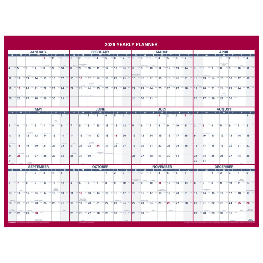 AT-A-GLANCE 2026 Vertical Horizontal Reversible Erasable Yearly Wall Calendar, Small, 12in x 16in MPN:PM330B2826