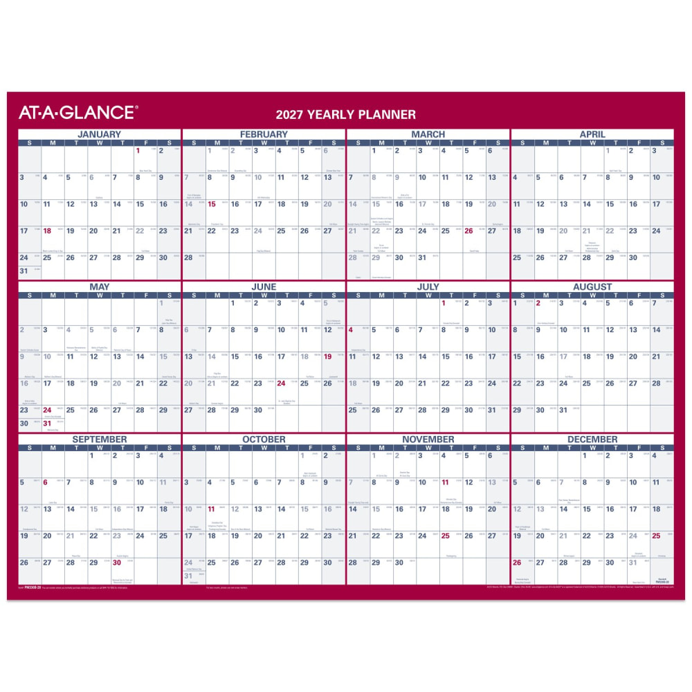 AT-A-GLANCE 2027 Vertical Horizontal Reversible Erasable Yearly Wall Calendar, Small, 12in x 16in MPN:PM330B2827