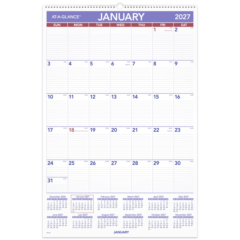 AT-A-GLANCE 2027 Monthly Wall Calendar, Large, 20in x 30in MPN:PM42827