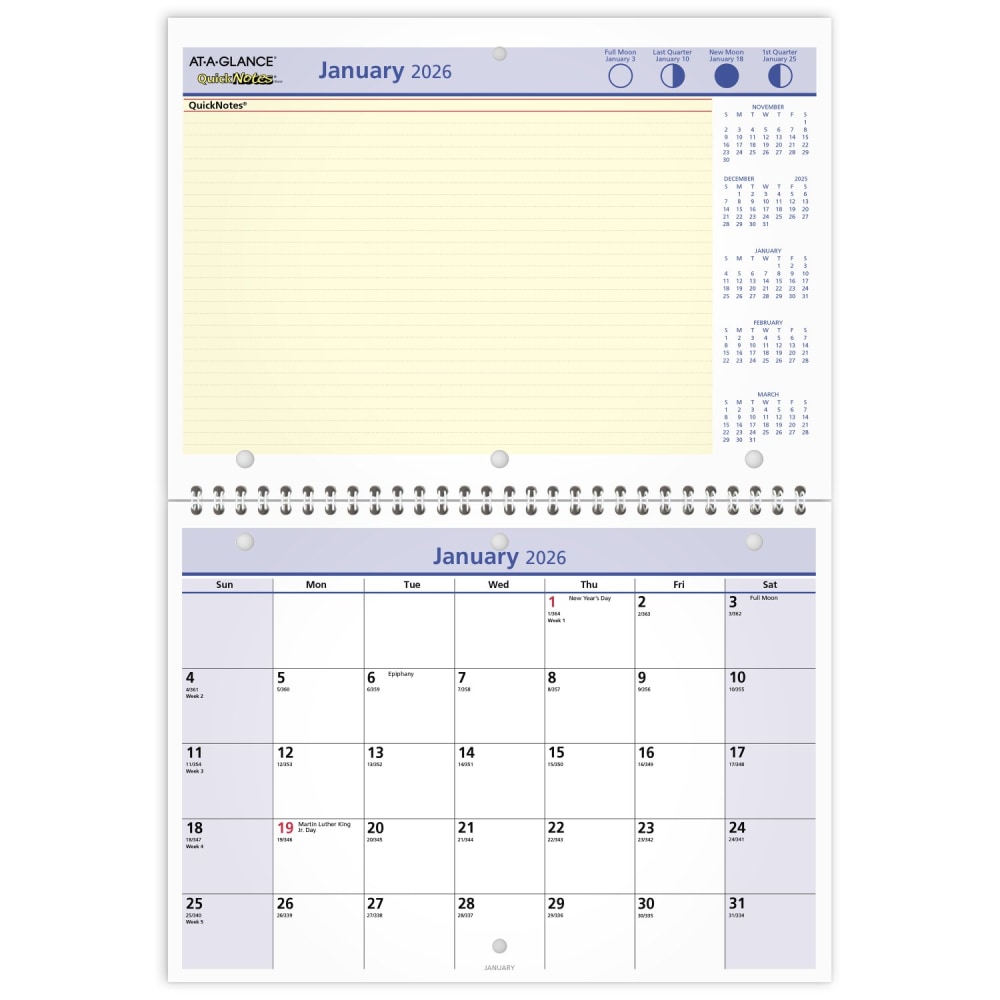 AT-A-GLANCE QuickNotes 2026 Monthly Desk Wall Calendar, Small, 11in x 8in MPN:PM502826