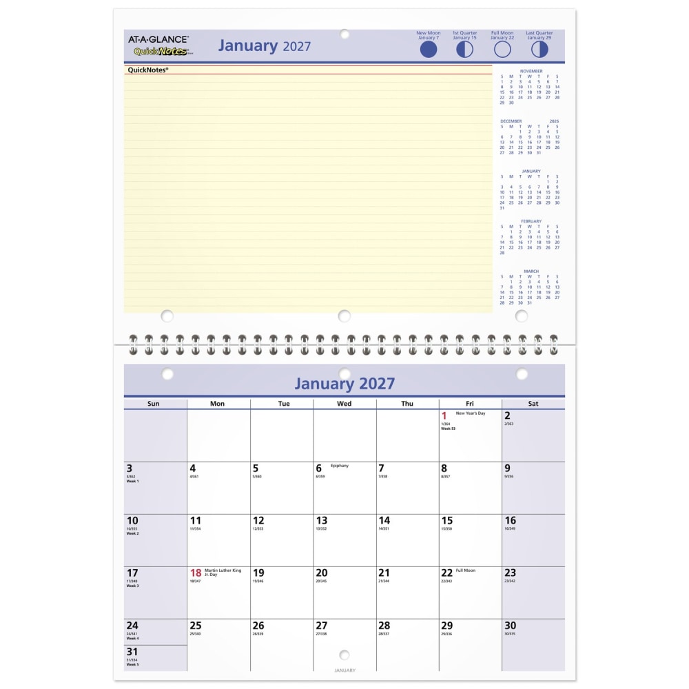 AT-A-GLANCE QuickNotes 2027 Monthly Desk Wall Calendar, Small, 11in x 8in MPN:PM502827