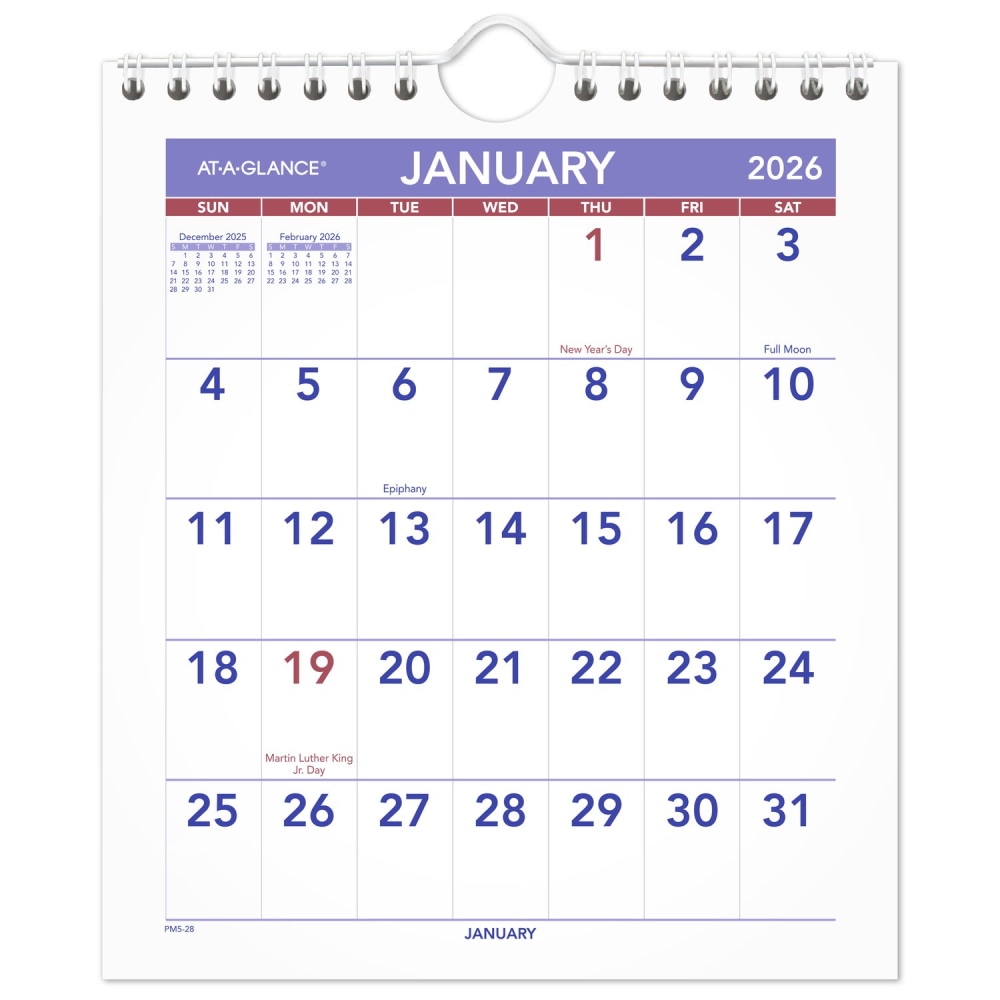AT-A-GLANCE 2026 Monthly Wall Calendar, Mini, 6 1/2in x 7 1/2in MPN:PM52826