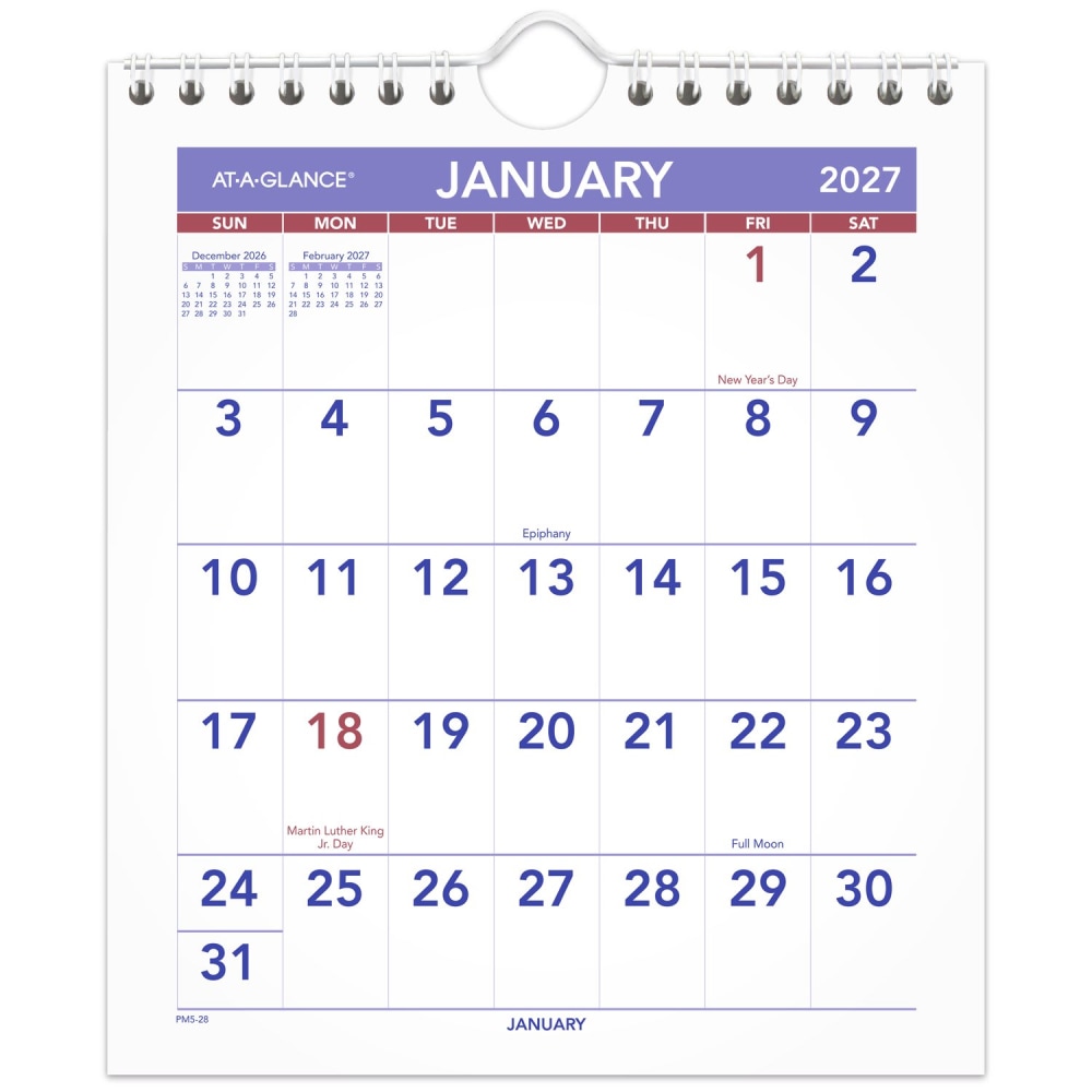 AT-A-GLANCE 2027 Monthly Wall Calendar, Mini, 6 1/2in x 7 1/2in MPN:PM52827